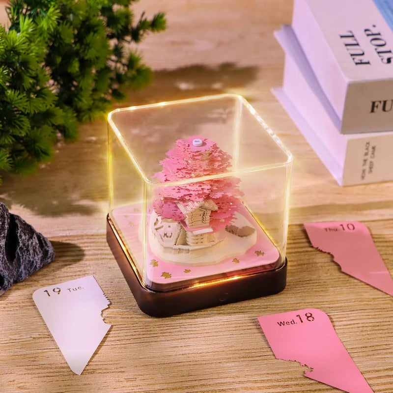 MACTANO 3D Art Calendar Memo Pad 2026, Creative Time Piece Calendar Sakura Tree Rip Away Paper Carving Sticky DIY Note Pink - Image 3